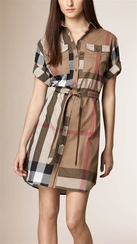 burberry dress size 14|Check Cotton Shirt Dress in Husk .